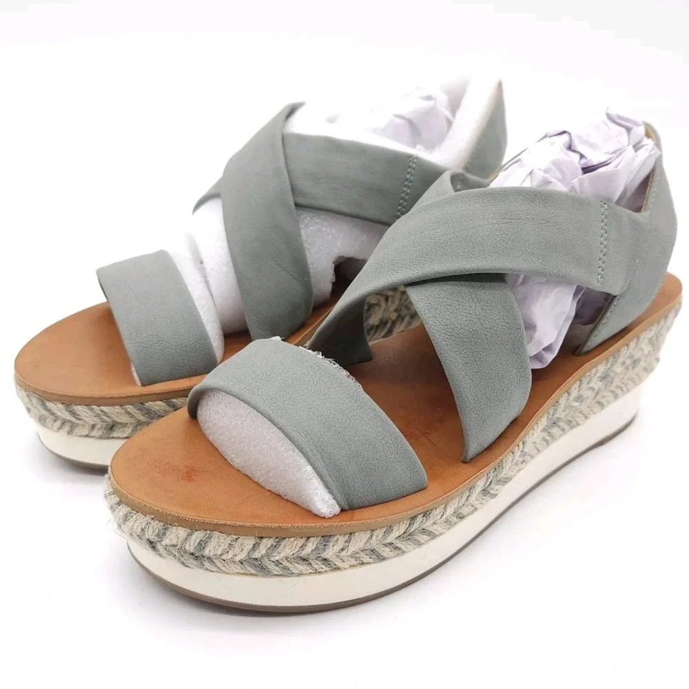 Lucky Brand Women's 6 Cloud Gray Johannas Platform Sandals Wedge Espadrille Boho